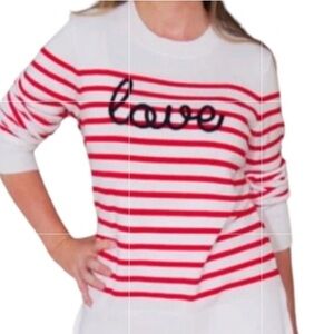 Marbled Reunited Clothing 2X Red & White Striped “LOVE” Crewneck Sweater. EUC.